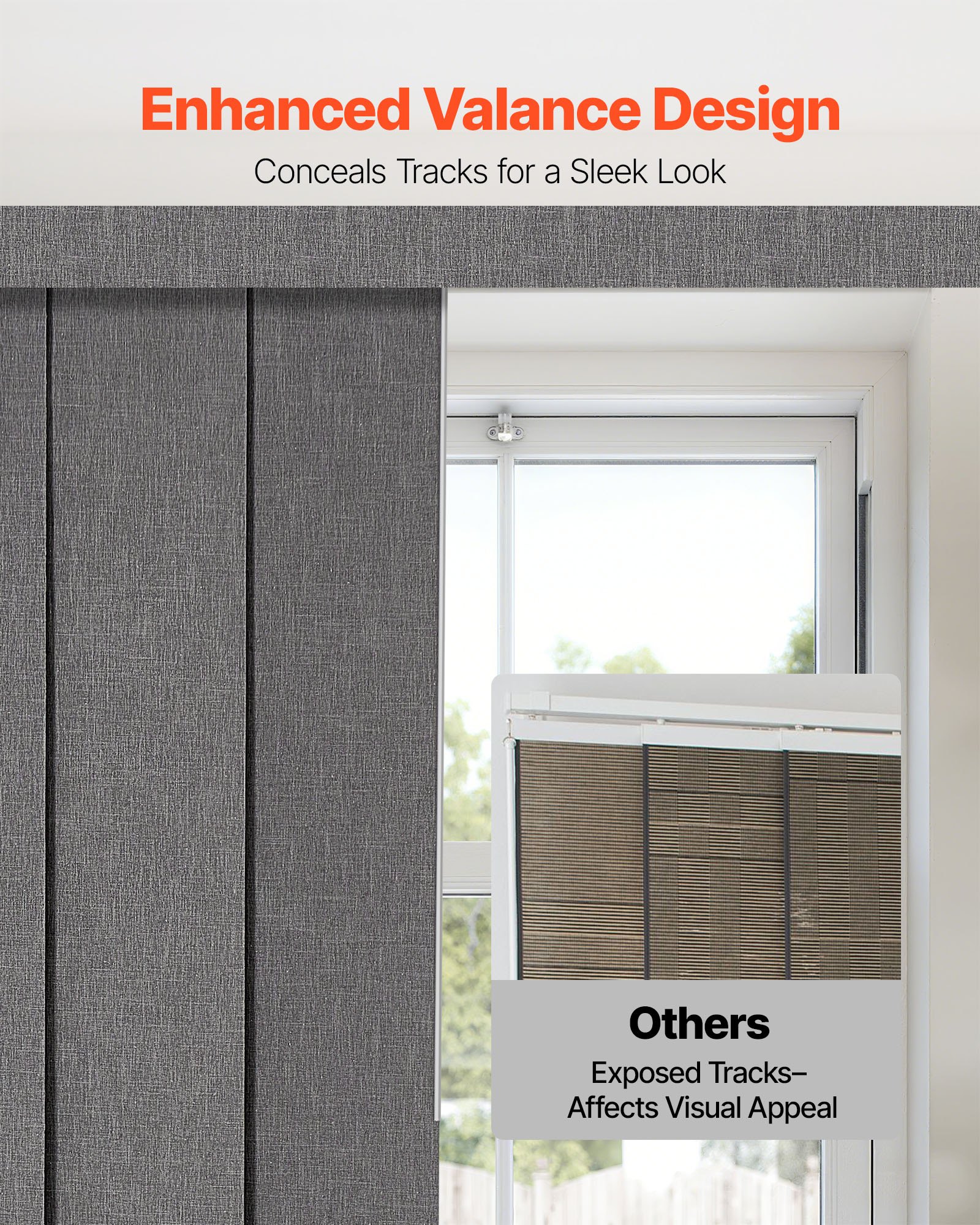 VEVOR Panel Track Blinds, Extendable Track from 116 cm to 218 cm W, Trimmable Panel Curtains Up to 243cm H, Vertical Blackout Panel Blinds for Sliding Doors, Patio Doors, Room Divider, Dark Gray