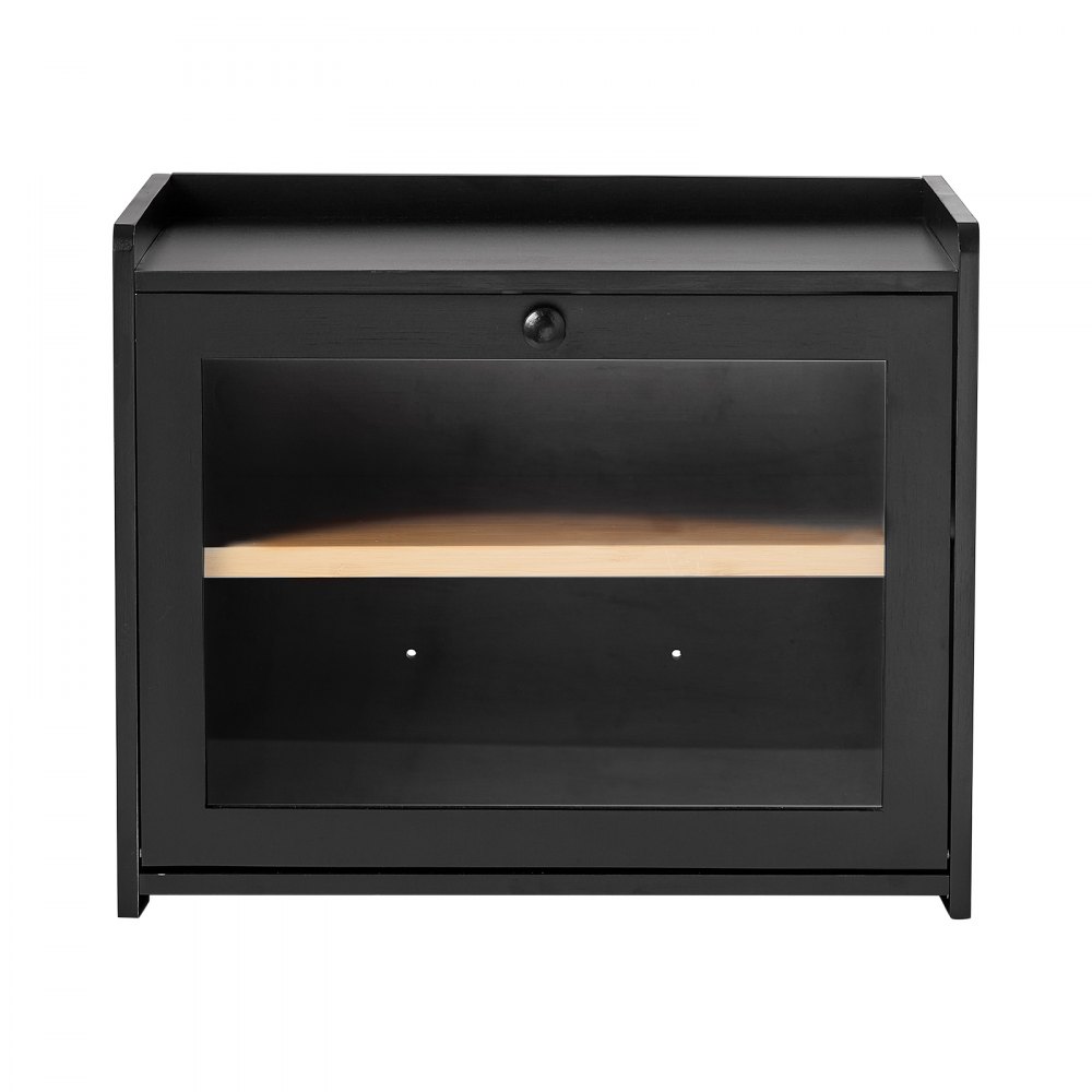 VEVOR Brooddoos met acrylvenster 393x262x321 mm Brooddoos van bamboehout, zwart, ideaal voor bagels en muffins, met magnetische sluiting, zijhaken, ventilatiegaten en een in 3 standen verstelbaar schap.