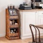 VEVOR vrijstaande broodkast/brooddoos met vier wielen, gemaakt van bruin MDF, ideaal voor bagels, muffins en zelfgebakken brood, schuifdeuren met handgrepen, transparant acrylvenster, 3 planken.