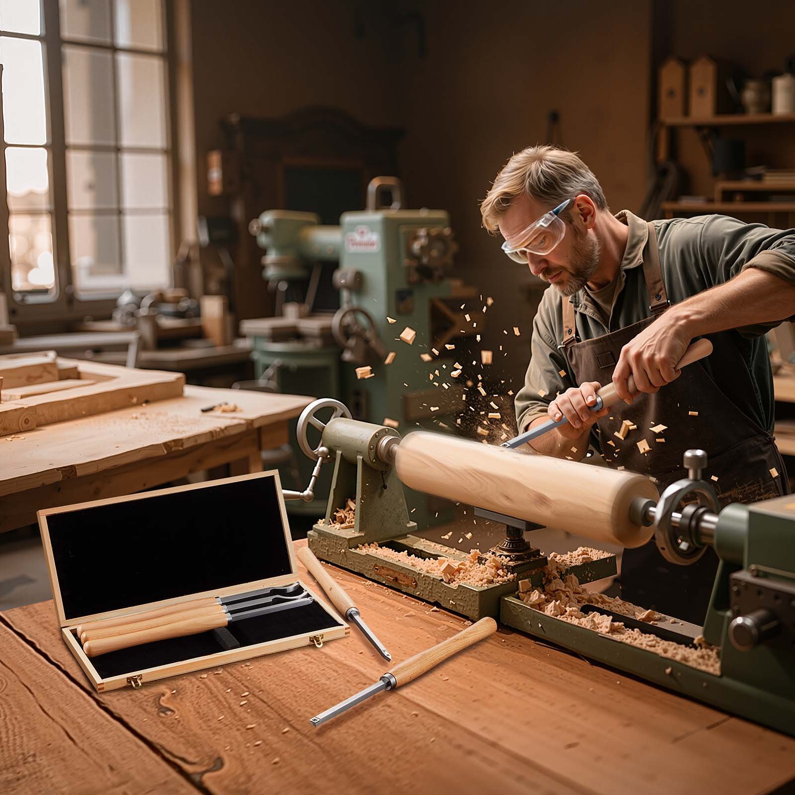 VEVOR houtbeitelset, 6-delige houtdraaibeitelset in een houten koffer, houtdraaibeitelset met diamant-, ronde en vierkante hardmetalen inzetstukken, Rockwell-hardheid 80-90