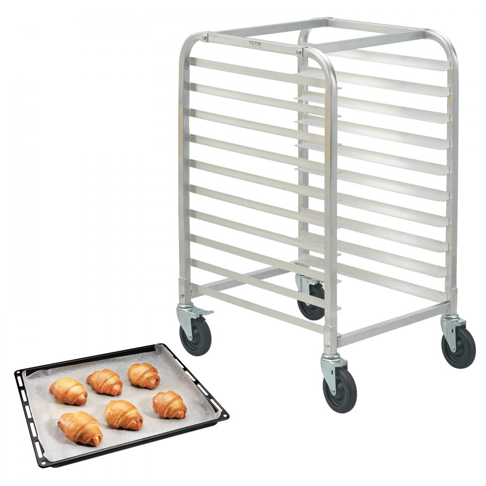 VEVOR bun pan rack with freshly baked croissants on a baking tray.