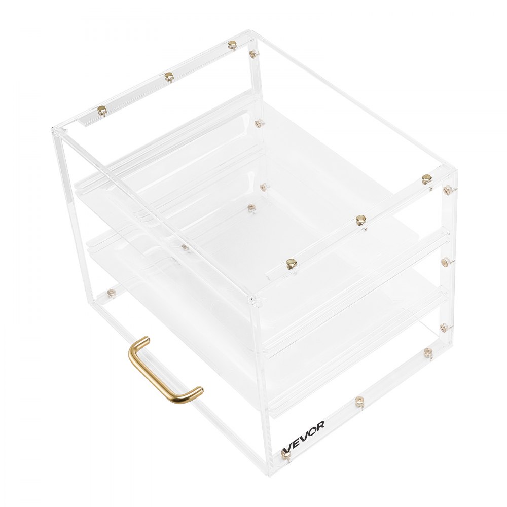 VEVOR 3-laags gebaksvitrine, commerciële bakkerijvitrine van transparant acryl, toonbankvitrine met scharnierende deur en verwijderbare tussenschotten voor koekjes, desserts en donuts, 33 x 26 x 26 cm