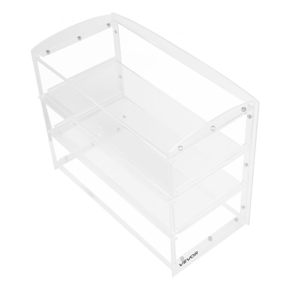 VEVOR 3-laags gebaksvitrine, commerciële bakkerijvitrine van transparant acryl, toonbankvitrine met scharnierende deur en verwijderbare tussenschotten voor koekjes, desserts en donuts, 482 x 232 x 380 mm