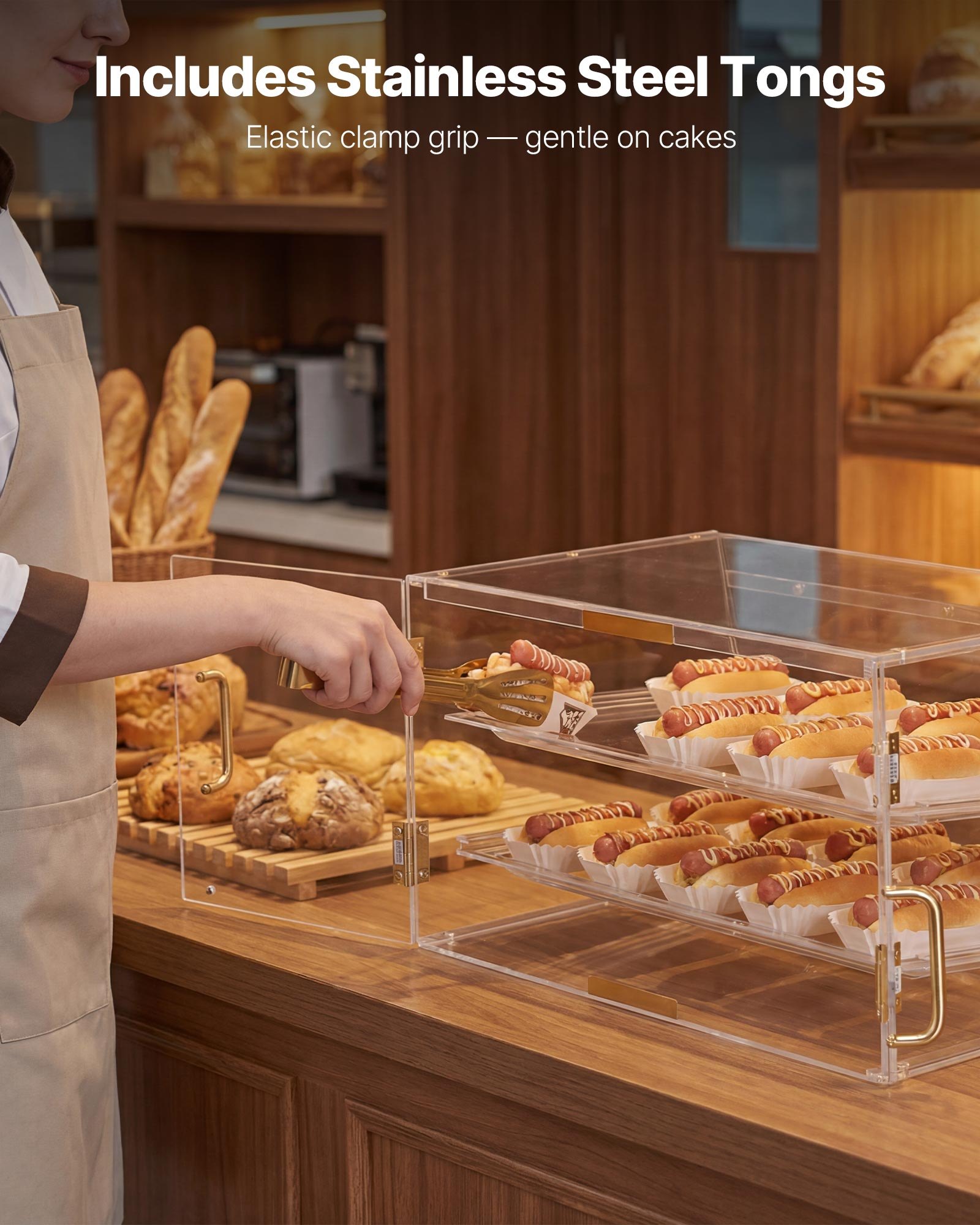 VEVOR 2-laags vitrine voor gebak, commerciële bakkerijvitrine van transparant acryl, toonbankvitrine met magnetische achterdeur en verwijderbare tussenschotten voor koekjes, desserts en donuts, 526 x 400 x 305 mm