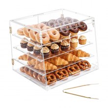 VEVOR 4-laags gebaksvitrine, commerciële bakkerijvitrine van transparant acryl, toonbankvitrine met magnetische achterdeur en verwijderbare tussenschotten voor koekjes, desserts en donuts, 530 x 435 x 415 mm
