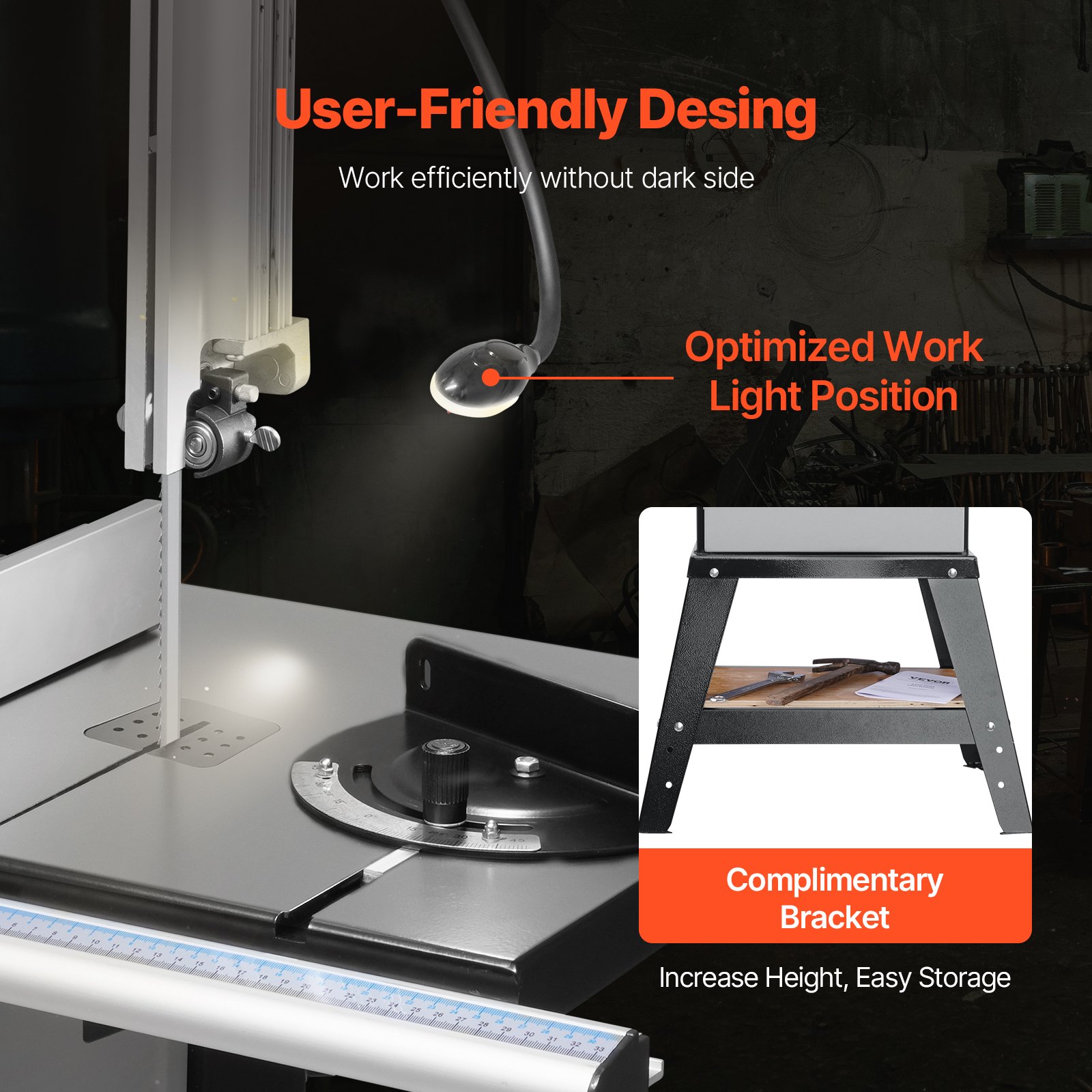 VEVOR Lintzaag, 340 mm, Tafelzaag met onderstel, 440-846 RPM Traploos regelbare snelheid, 1100 W 1-1/2 PK, 220 V, voor houtbewerking van aluminium, hout, metaal en koper