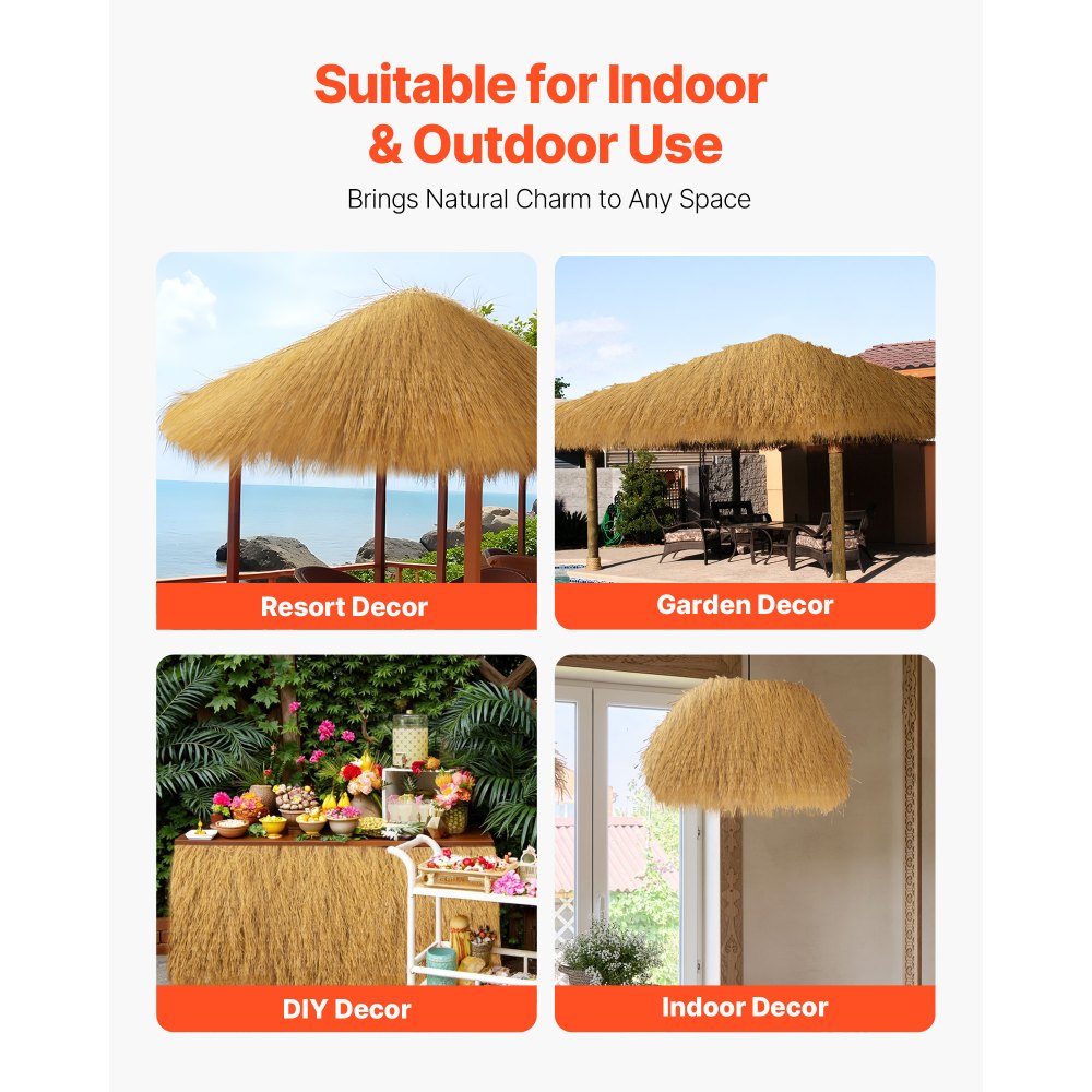 VEVOR Artificial Thatch Grass Roof, 1.3 x 3.9 ft Tiki Bar Hut Thatch Roofing Roll, Waterproof & Fire-Resistant, Palapa Tiki Roof Mat for Patio Pool Beach Tropical Hawaiian Party Décor