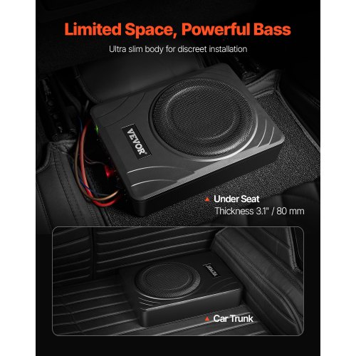 10 Inch 800W Slim Underseat Subwoofer With Amplifier Under Seat Powered Car Truck Actieve Subwoofer Afstandsbediening Blauw Omgevingslicht