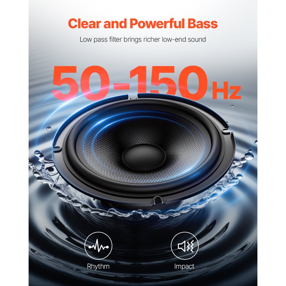 VEVOR Subwoofer voor onder de autostoel, 120W RMS vermogen, inclusief voeding, subsysteem met ingebouwde versterker, hoge/lage ingang en volumeregeling voor SUV's, trucks en campers.