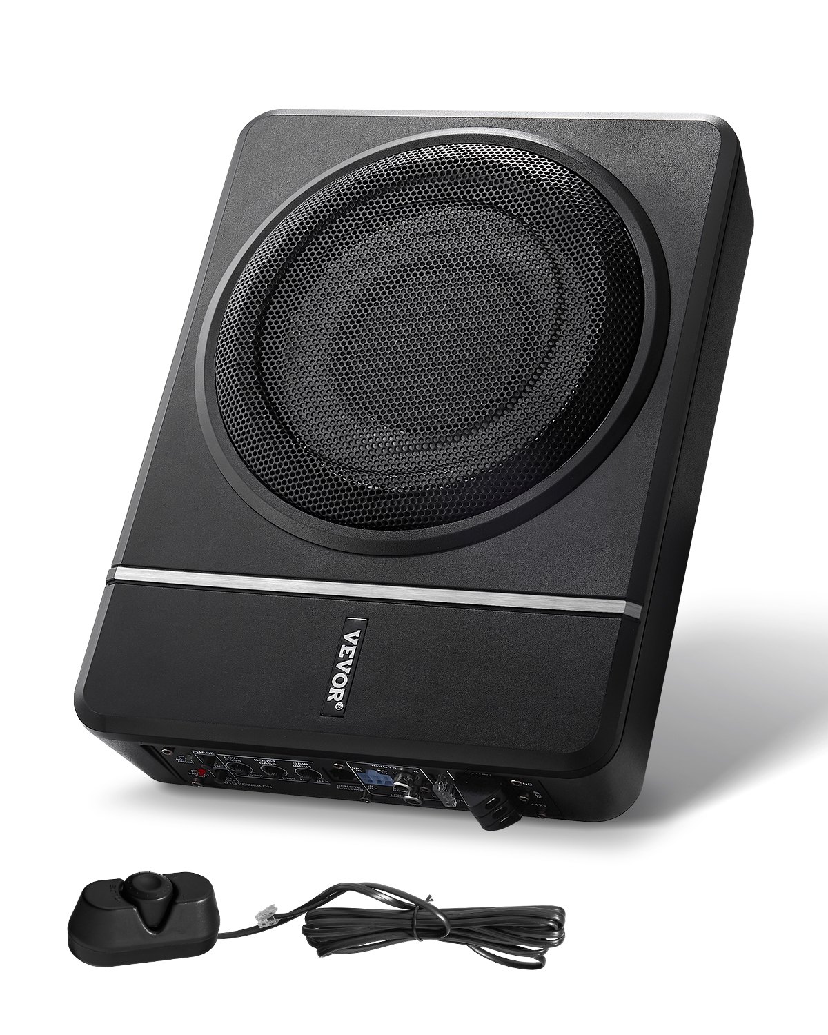 VEVOR Subwoofer voor onder de autostoel, 120W RMS vermogen, inclusief voeding, subsysteem met ingebouwde versterker, hoge/lage ingang en volumeregeling voor SUV's, trucks en campers.