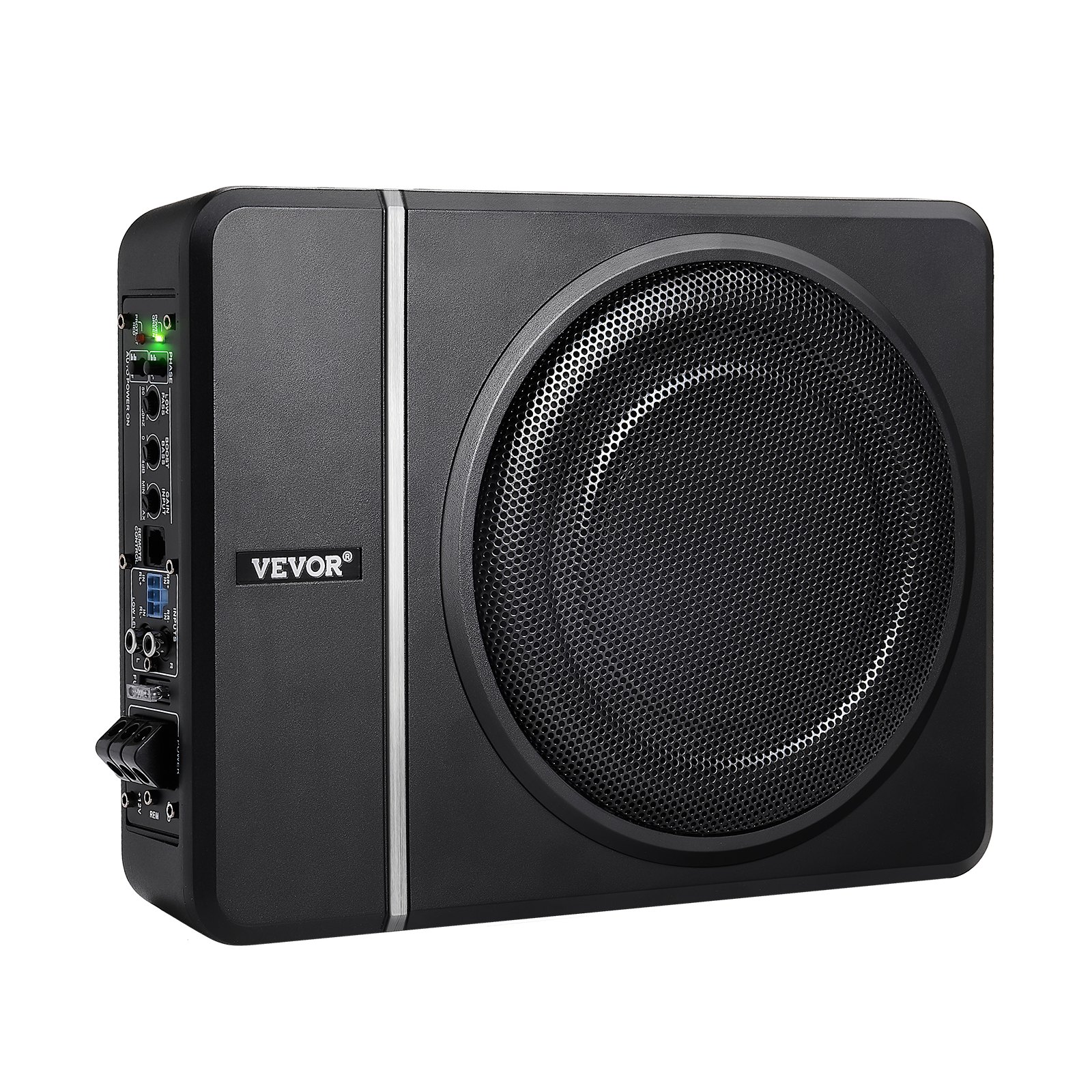 VEVOR Subwoofer voor onder de autostoel, 120W RMS vermogen, inclusief voeding, subsysteem met ingebouwde versterker, hoge/lage ingang en volumeregeling voor SUV's, trucks en campers.