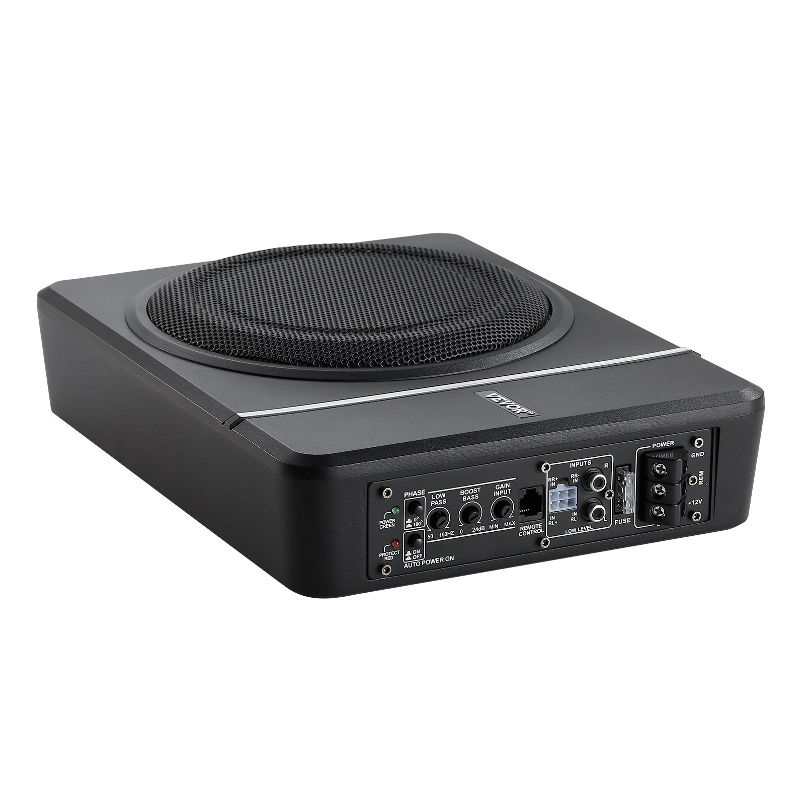 VEVOR Subwoofer voor onder de autostoel, 120W RMS vermogen, inclusief voeding, subsysteem met ingebouwde versterker, hoge/lage ingang en volumeregeling voor SUV's, trucks en campers.