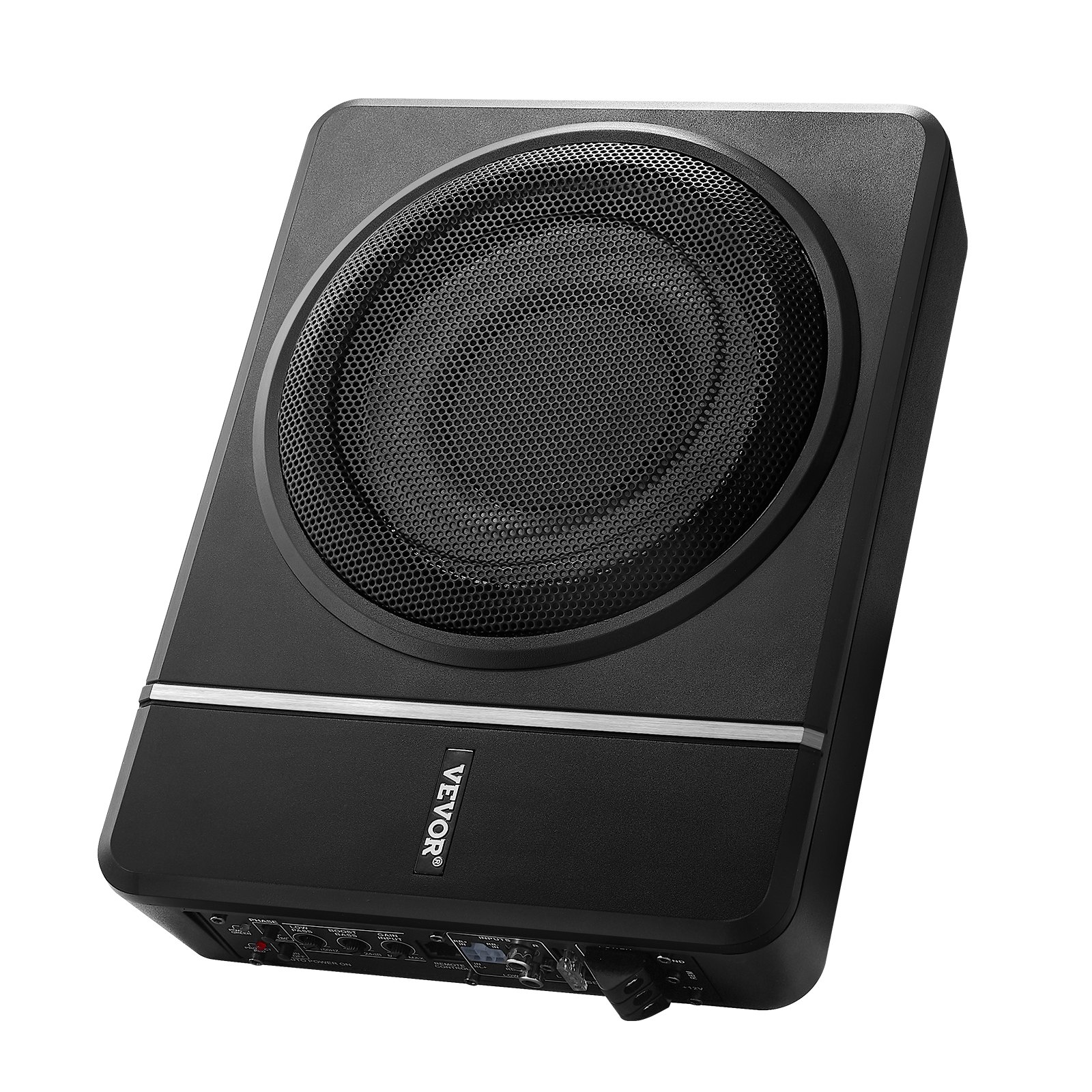 VEVOR Subwoofer voor onder de autostoel, 120W RMS vermogen, inclusief voeding, subsysteem met ingebouwde versterker, hoge/lage ingang en volumeregeling voor SUV's, trucks en campers.