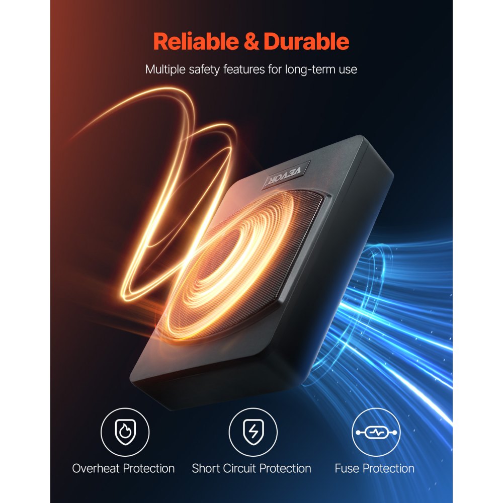 VEVOR Onderstoel Auto Subwoofer 240W 254mm Slanke Auto Subwoofer Onderstoel Subsysteem met Ingebouwde Versterker, Hoge/Lage Niveau Input en Volumeregeling voor SUV's en Trucks