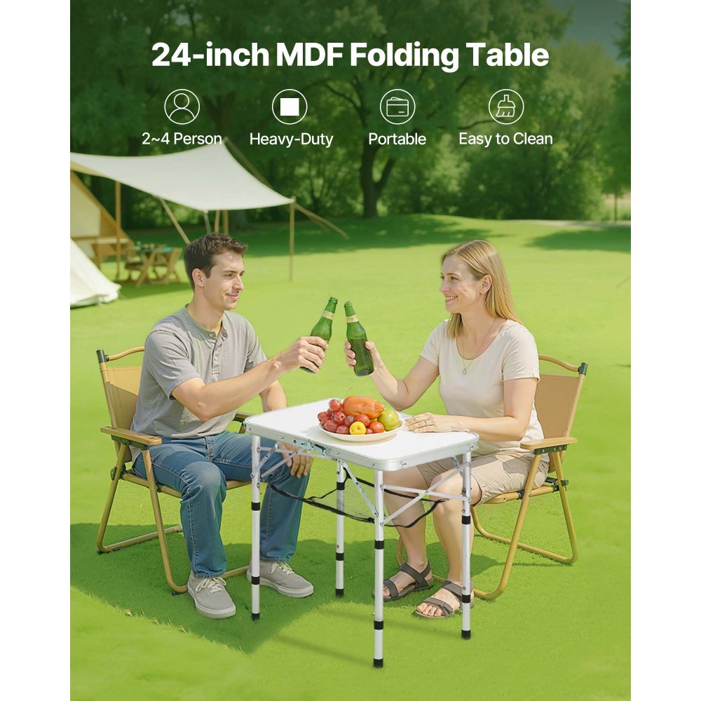 VEVOR Opvouwbare tafel Buffettafel Draagbare Multifunctionele tafel 60 x 40 cm, In hoogte verstelbare tafel (voor 2-4 personen) met draaggreep, Tuintafel Campingtafel voor Feesten Picknick Camping Grillen BBQ, Zilver