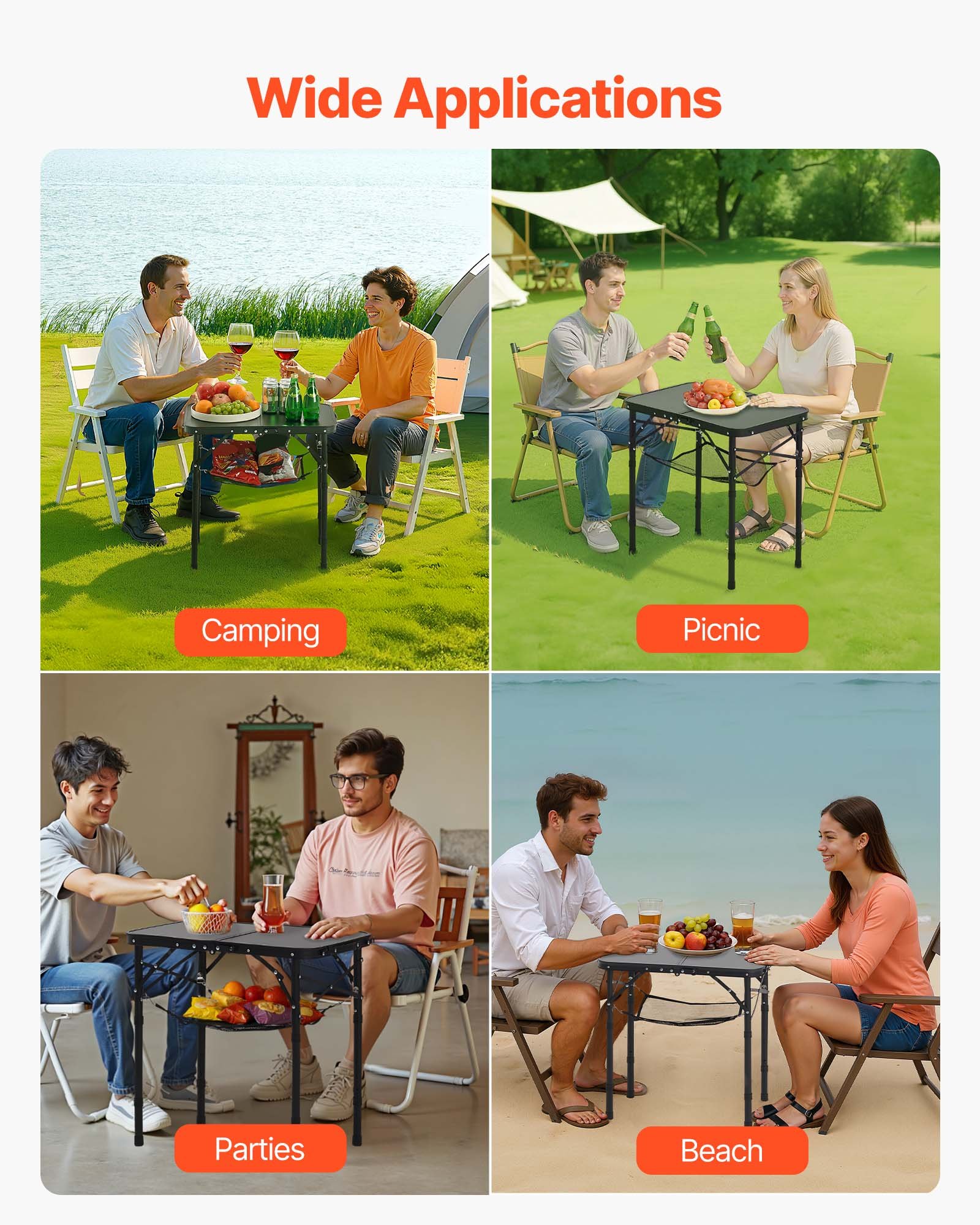 VEVOR Opvouwbare tafel Buffettafel Draagbare Multifunctionele tafel 60 x 40 cm, In hoogte verstelbare tafel (voor 2-4 personen) met draaggreep, Tuintafel Campingtafel voor Feesten Picknicks Camping Barbecues, Zwart