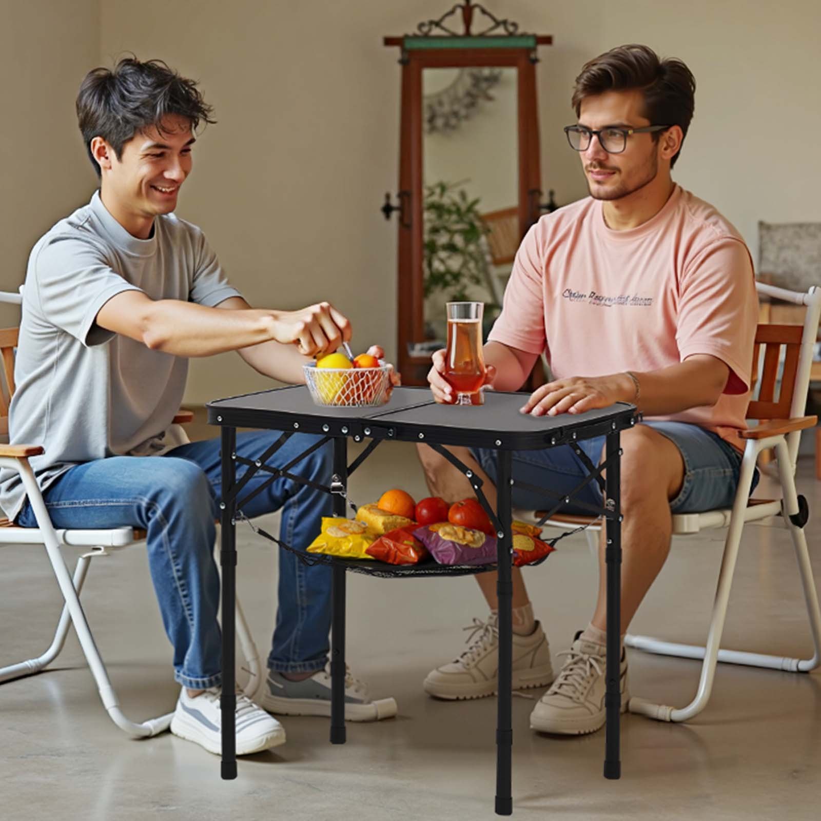 VEVOR Opvouwbare tafel Buffettafel Draagbare Multifunctionele tafel 60 x 40 cm, In hoogte verstelbare tafel (voor 2-4 personen) met draaggreep, Tuintafel Campingtafel voor Feesten Picknicks Camping Barbecues, Zwart