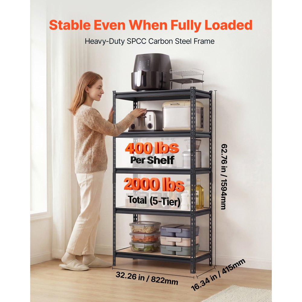 VEVOR zwaar uitgevoerde opbergkast 822x415x1594mm, draagvermogen 907,2kg, stalen frame, 5 verstelbare MDF-planken, modulaire opbergkast te gebruiken als werkbank, flexibele metalen opbergkast voor kelder, garage, werkplaats