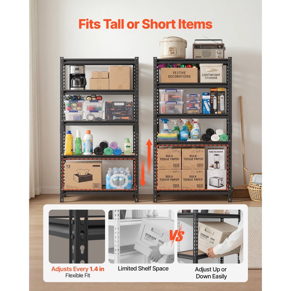 VEVOR zwaar uitgevoerde opbergkast 822x415x1594mm, draagvermogen 907,2kg, stalen frame, 5 verstelbare MDF-planken, modulaire opbergkast te gebruiken als werkbank, flexibele metalen opbergkast voor kelder, garage, werkplaats