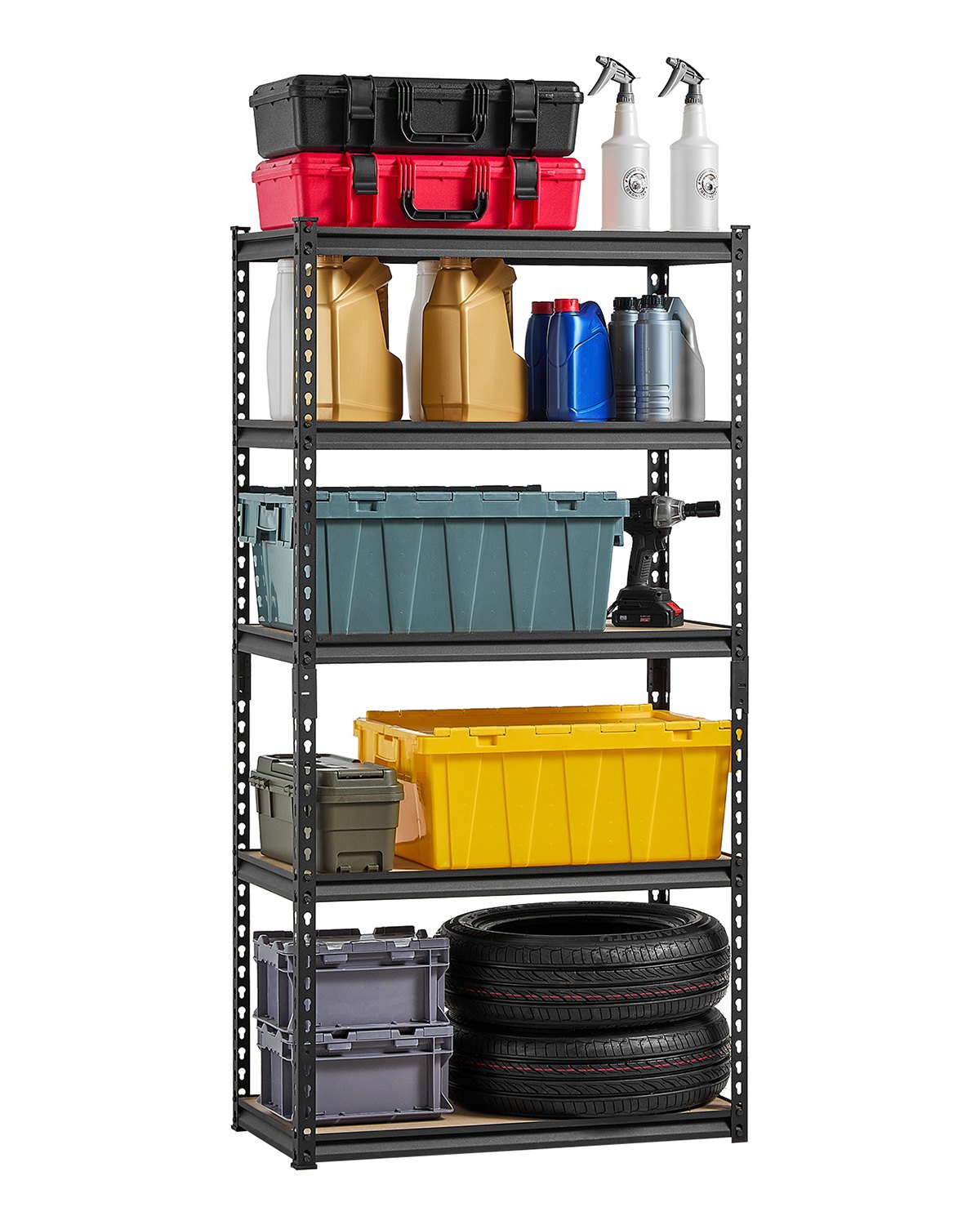 VEVOR Storage Shelves, 2000 lbs, 5 Tier Garage Storage Shelving, 16" D x 32" W x 62.8" H Adjustable Metal Shelves for Garage Shelves Utility Rack Shelf, Ideal for Kitchen, Warehouse, Basement, Black