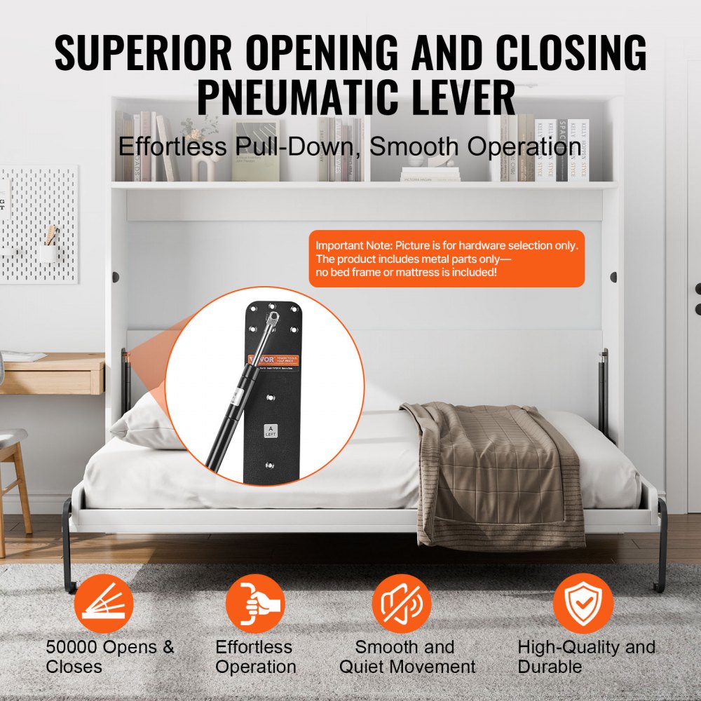 VEVOR Murphy Bed Springs Mechanisme 1525 x 2090 x 1550 mm, Murphy Bed Kit, Deluxe, DIY Kit Mechanische Hardware voor Wandbedden, Pneumatische Hendel Bedondersteuning, Opvouwbare Kast Wandbed