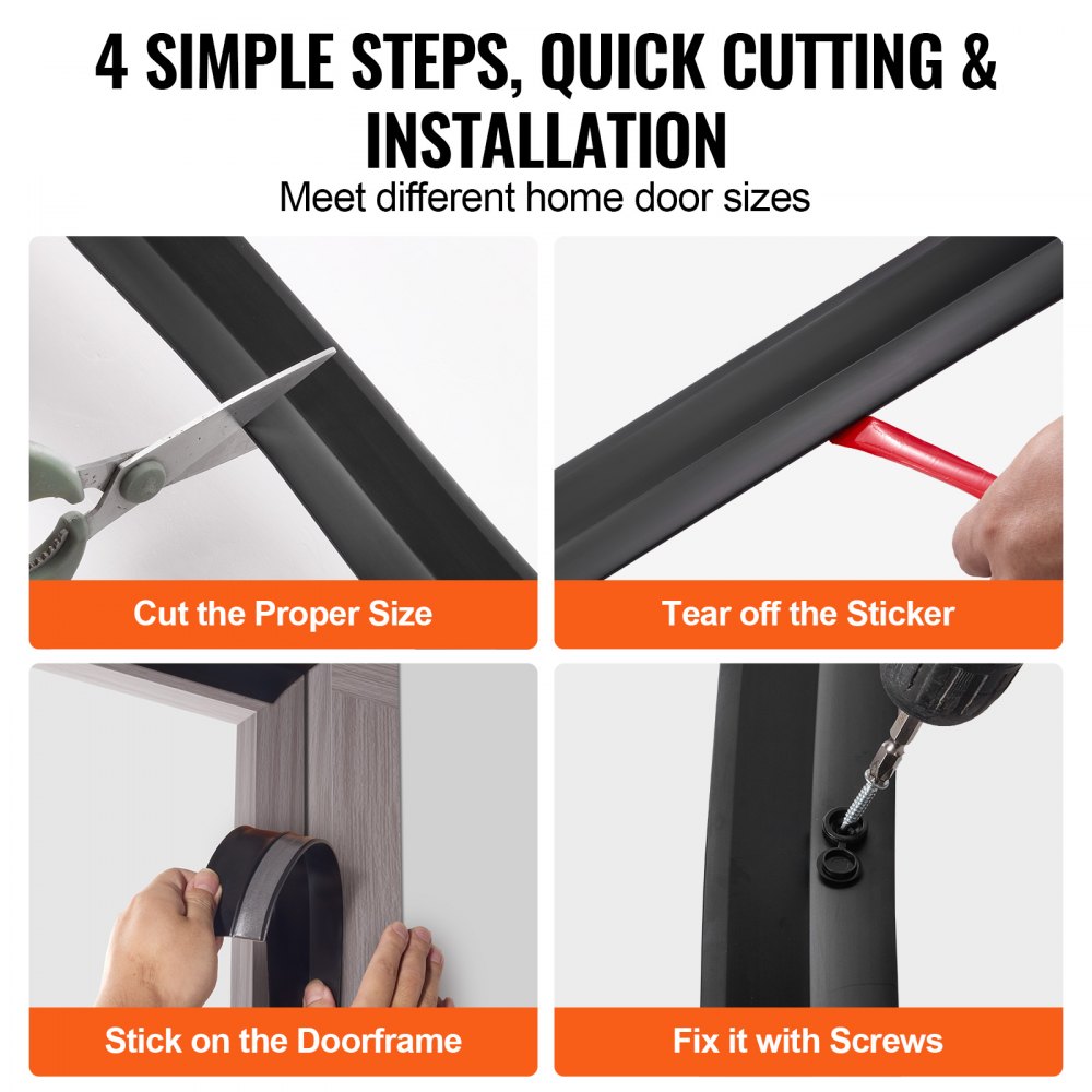 VEVOR Garage Door Seal Top and Sides Seal Strip, 20 FT Universal Weather Stripping Replacement Soft and Hard Composite, Weatherproofing Garage Door TPE Seals with Adhesive Backed and Screws, Black