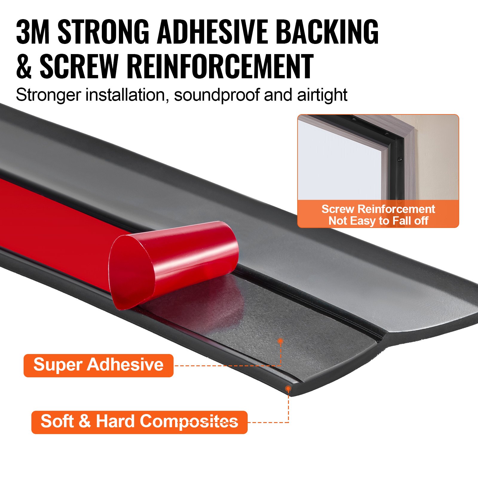 VEVOR Garage Door Seal Top and Sides Seal Strip, 20 FT Universal Weather Stripping Replacement Soft and Hard Composite, Weatherproofing Garage Door TPE Seals with Adhesive Backed and Screws, Black