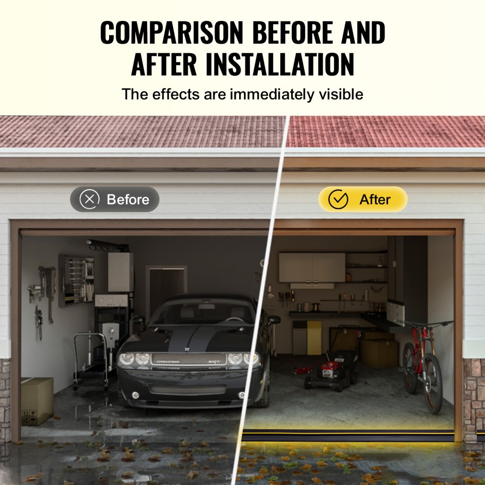 VEVOR Garage Door Threshold Seal Strip, 16.5 FT Universal Garage Door Floor Seal Strip with Adhesive, Garage Door Bottom Weatherproof Strip, Upgraded Thick PVC DIY Weather Stripping Replacement, Black
