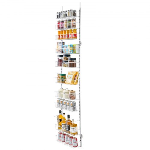 Pantrykastorganizer voor boven de deur, 10-laags hangende kruidenrekken van staal, verstelbare wandplanken, voor thuis, keuken en badkamer, wit | NL Pantrykastorganizer voor boven de deur, 10-laags hangende kruidenrekken van staal, verstelbare wandplanken, voor thuis, keuken en badkamer, wit | NL