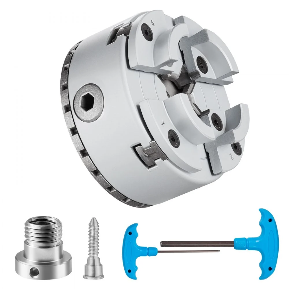 VEVOR KP2-3/4 draaibankklauwplaat met 4 klauwen, φ70 mm klauwplaat gemaakt van 45# Klembereik 30–47 mm klauwplaat Binnendraad 1x8 TPI Draaibankuitlijningsnauwkeurigheid ≤0,3 mm Houtdraaiklauwplaat Draaibankklauwplaat