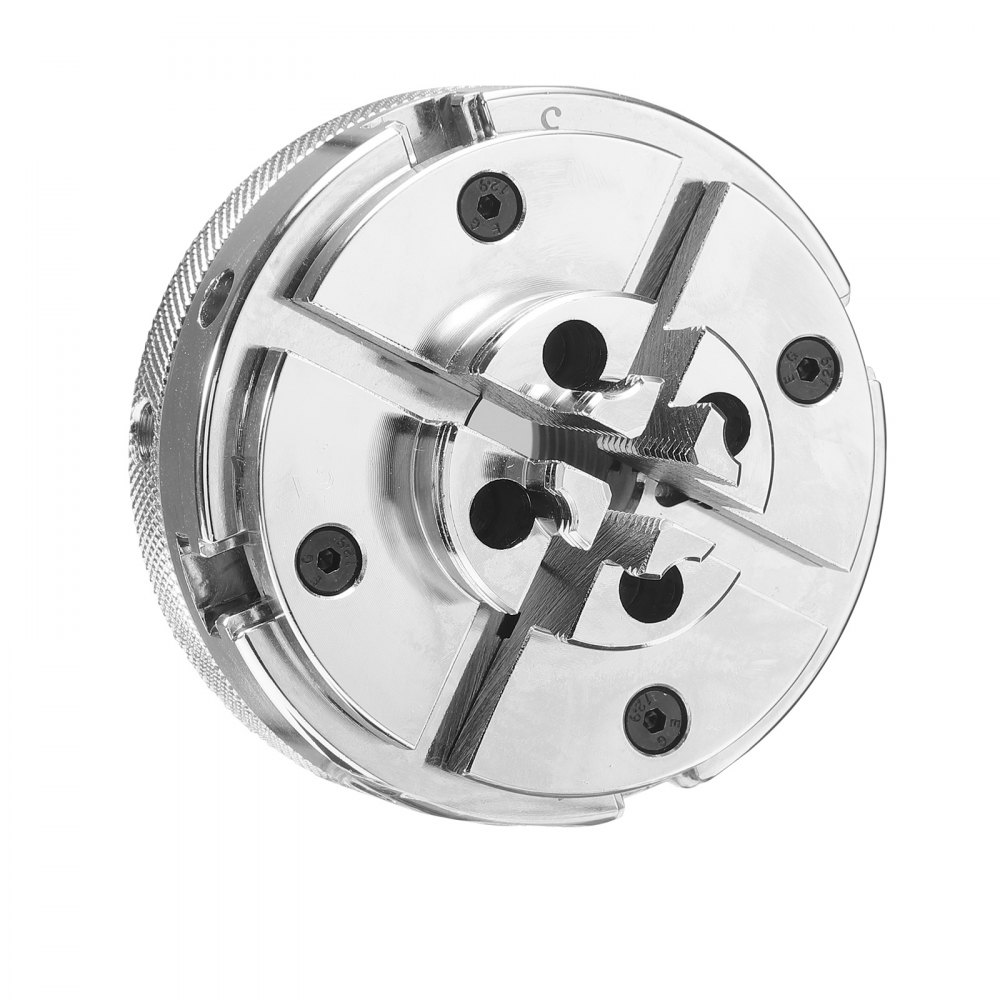 VEVOR 4 Inch Wood Lathe Chuck, 4-Jaw, Self-Centering Wood Turning Chuck Set with 1" x 8TPI Thread & Adapter, Nickel-Plated, High-Hardness Steel, Inside Clamping & Outside Support, for Woodworking