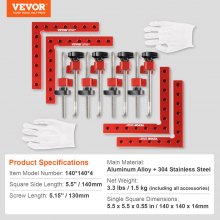 VEVOR 90 Degree Positioning Squares, 5.5" x 5.5" Right Angle Clamps for Woodworking, Aluminum Alloy Corner Clamping Squares for Boxes Cabinets Drawers, 4 Pack