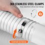 VEVOR Dust Collection Hose, 2.5'' x 10', Thickened PVC Material Puncture-Resistant Flexible Clear Hose with Carbon Steel Wire Coil 4 x 304 Stainless Clamps, for Table Saw, Band Saw, Planer, Jointer