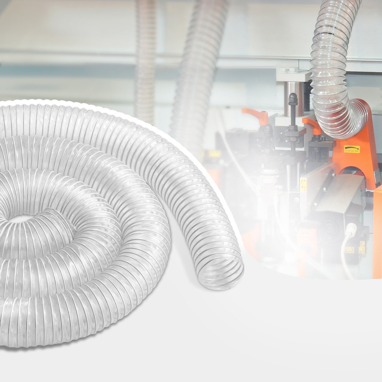 VEVOR Dust Collection Hose, 2.5'' x 10', Thickened PVC Material Puncture-Resistant Flexible Clear Hose with Carbon Steel Wire Coil 4 x 304 Stainless Clamps, for Table Saw, Band Saw, Planer, Jointer