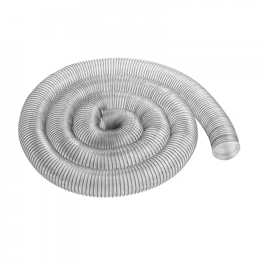 VEVOR-stofafzuigslang, 10 cm x 6 meter, verdikt PVC-materiaal, lekbestendige flexibele transparante slang met koolstofstalen draadspoel, 4 x 304 roestvrijstalen klemmen, voor tafelzaag, lintzaag, schaafmachine en vlakbank