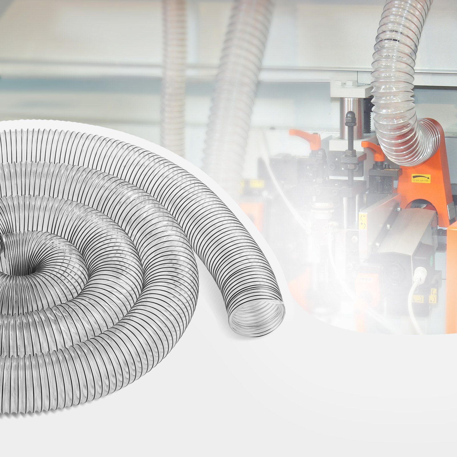 VEVOR-stofafzuigslang, 10 cm x 6 meter, verdikt PVC-materiaal, lekbestendige flexibele transparante slang met koolstofstalen draadspoel, 4 x 304 roestvrijstalen klemmen, voor tafelzaag, lintzaag, schaafmachine en vlakbank