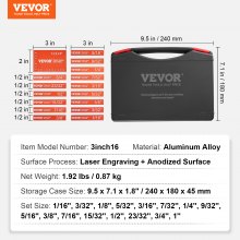VEVOR Setup Blocks Woodworking Tools, 16-Piece, Precision Height Gauge Block Set, with Clearly Laser Engraved Size Markings and Storage Case, Aluminum Setup Bars for Router and Table Saw Accessories
