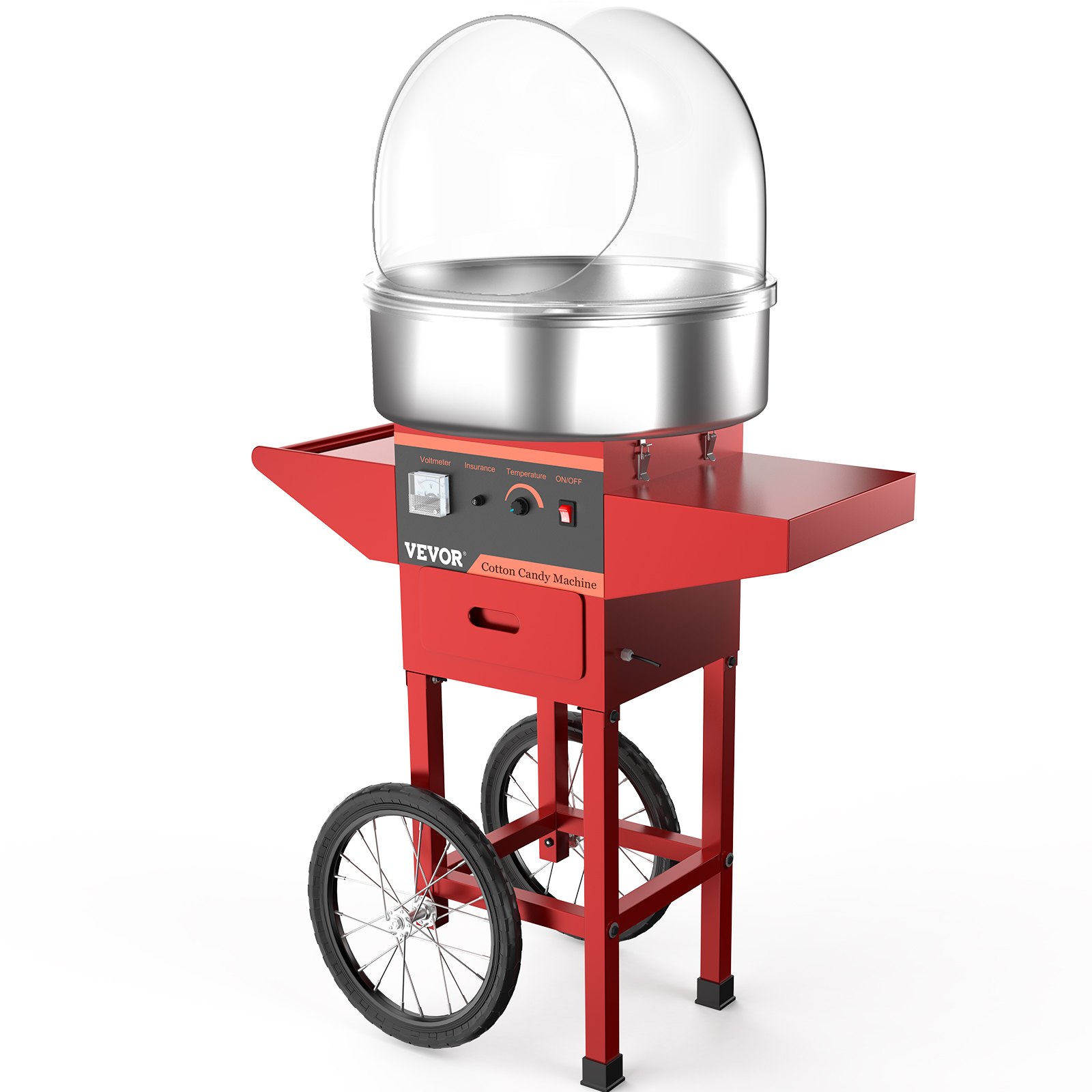 Elektrische suikerspinmachine, professionele suikerspinmachine met trolley en kap voor thuisgebruik