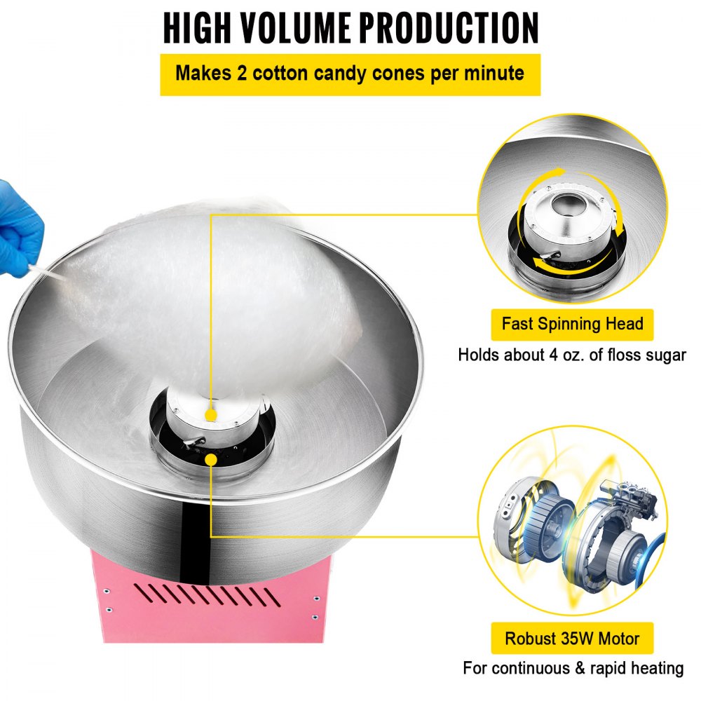 Cotton candy machine 1000W professional cotton candy machine with protective cover cotton candy maker