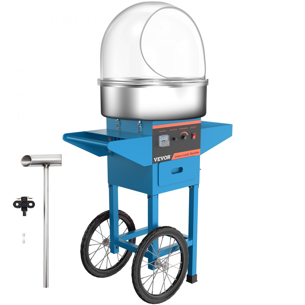Elektrische suikerspinmachine, professionele suikerspinmachine met trolley en kap voor thuisgebruik