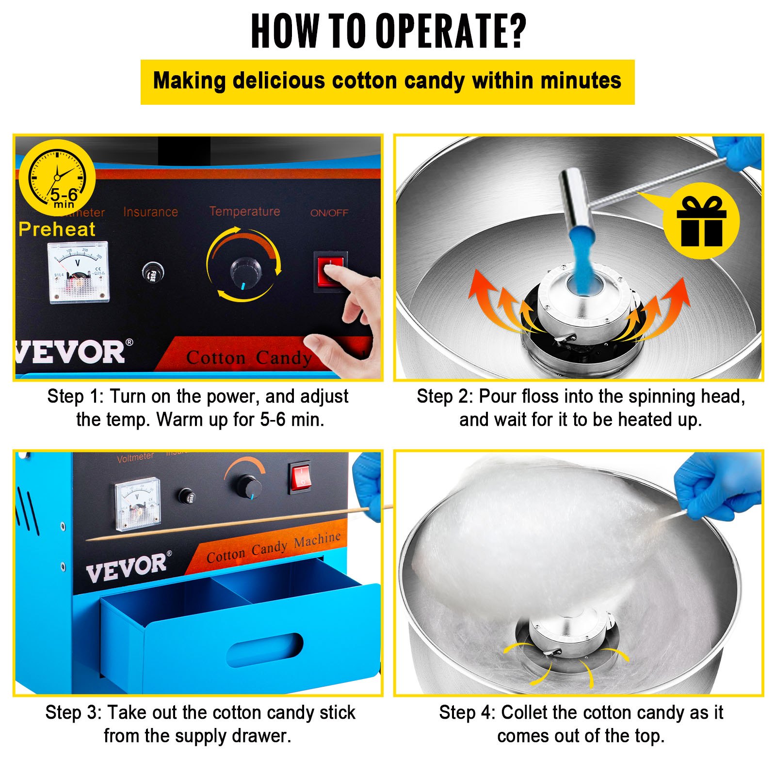 Elektrische suikerspinmachine, professionele suikerspinmachine met kap voor thuisgebruik