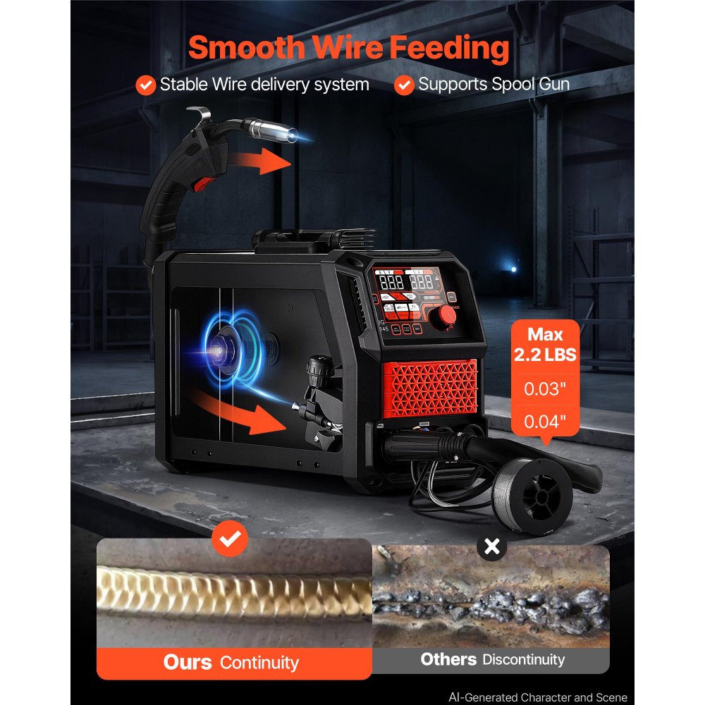VEVOR 145A MIG-lasapparaat 4-in-1 MIG/gevuld draad/lift-TIG/MMA-lassen, draagbaar 220V-lasapparaat voor werkplaats, garage en doe-het-zelf, IGBT-inverter, Synergy Control, 2T/4T-modi, digitaal display