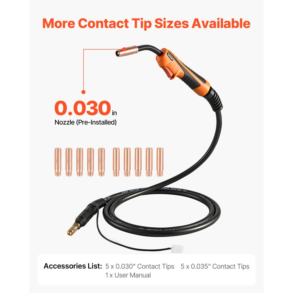 VEVOR 100A MIG Welding Gun with 3m Cable, Replacement for Lincoln Magnum 100L (K530-5) - with 11PCS Mig Welding Contact Tips