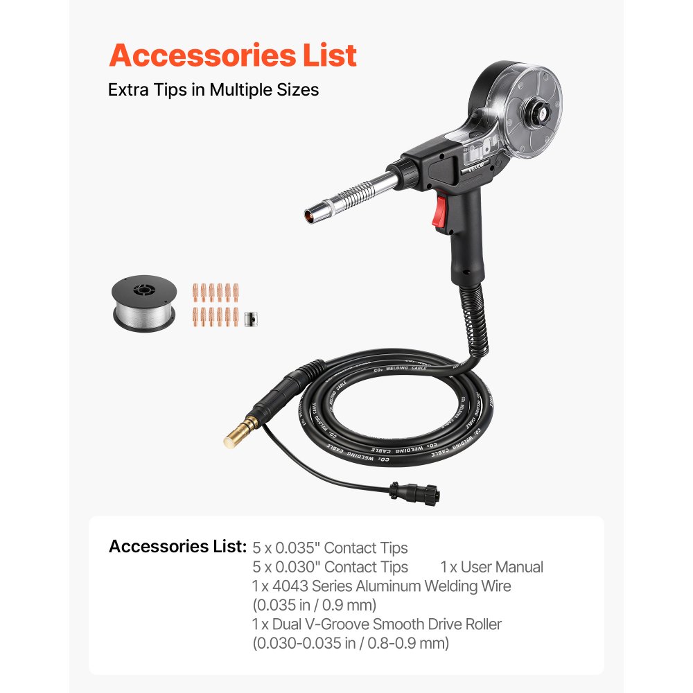 VEVOR 135A MIG-lasbrander met 3 m slang, MIG-laspistool met 11 reservemondstukken en dubbele V-groef, professionele lasaccessoires compatibel met Miller Spoolmate 100, gasmetaalbooglasmachine voor werkplaats