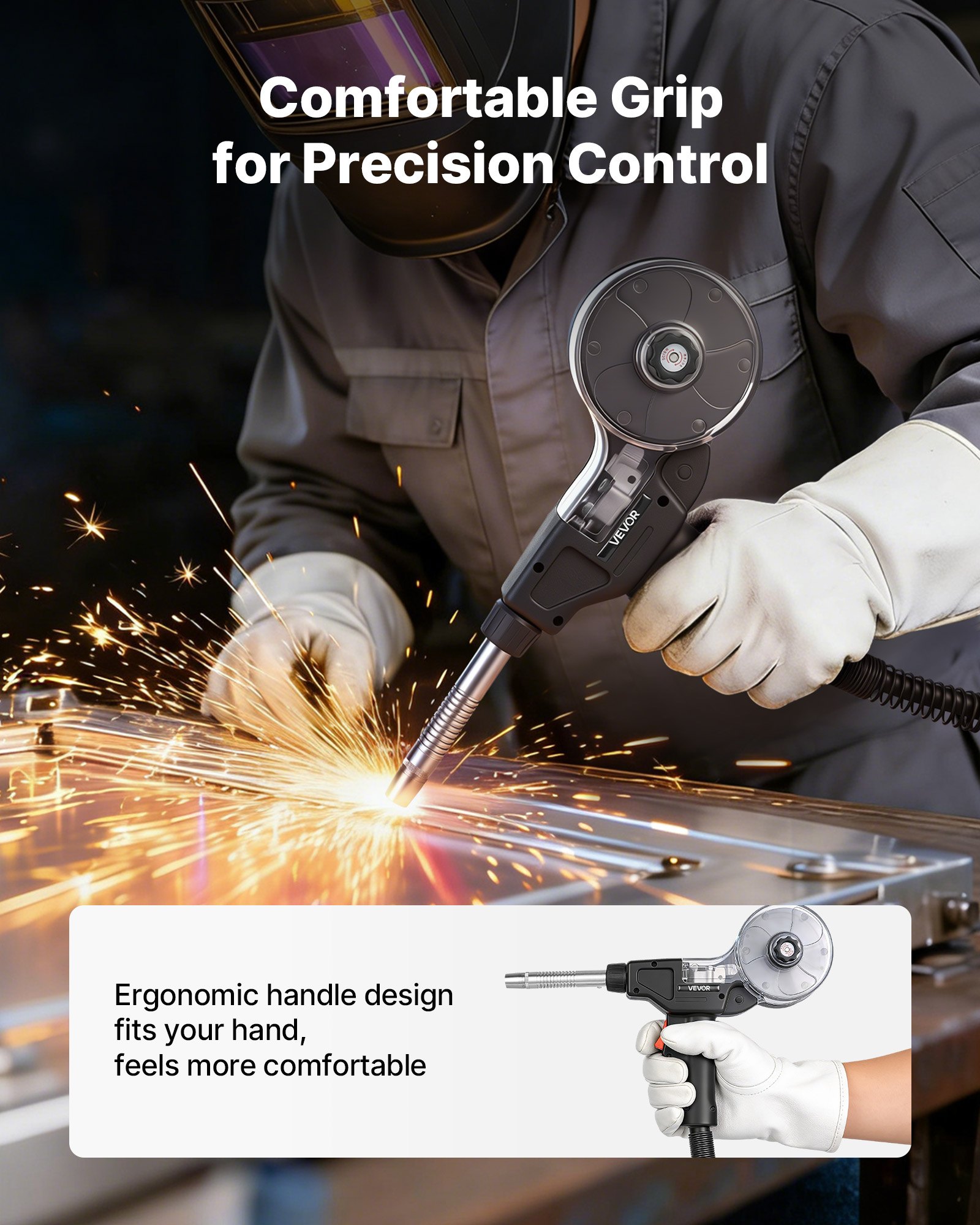 VEVOR 135A MIG-lasbrander met 3 m slang, MIG-laspistool met 11 reservemondstukken en dubbele V-groef, professionele lasaccessoires compatibel met Miller Spoolmate 100, gasmetaalbooglasmachine voor werkplaats