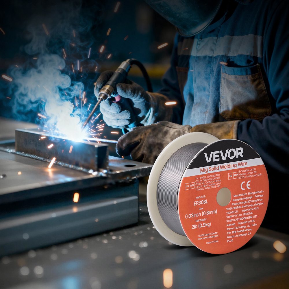 VEVOR Solid MIG Welding Wire, ER308L 0.03-inch 2 LBS, Low Spatter Stainless Steel Welding Wire with High Feedability for All-Position Gas Shielded Welding