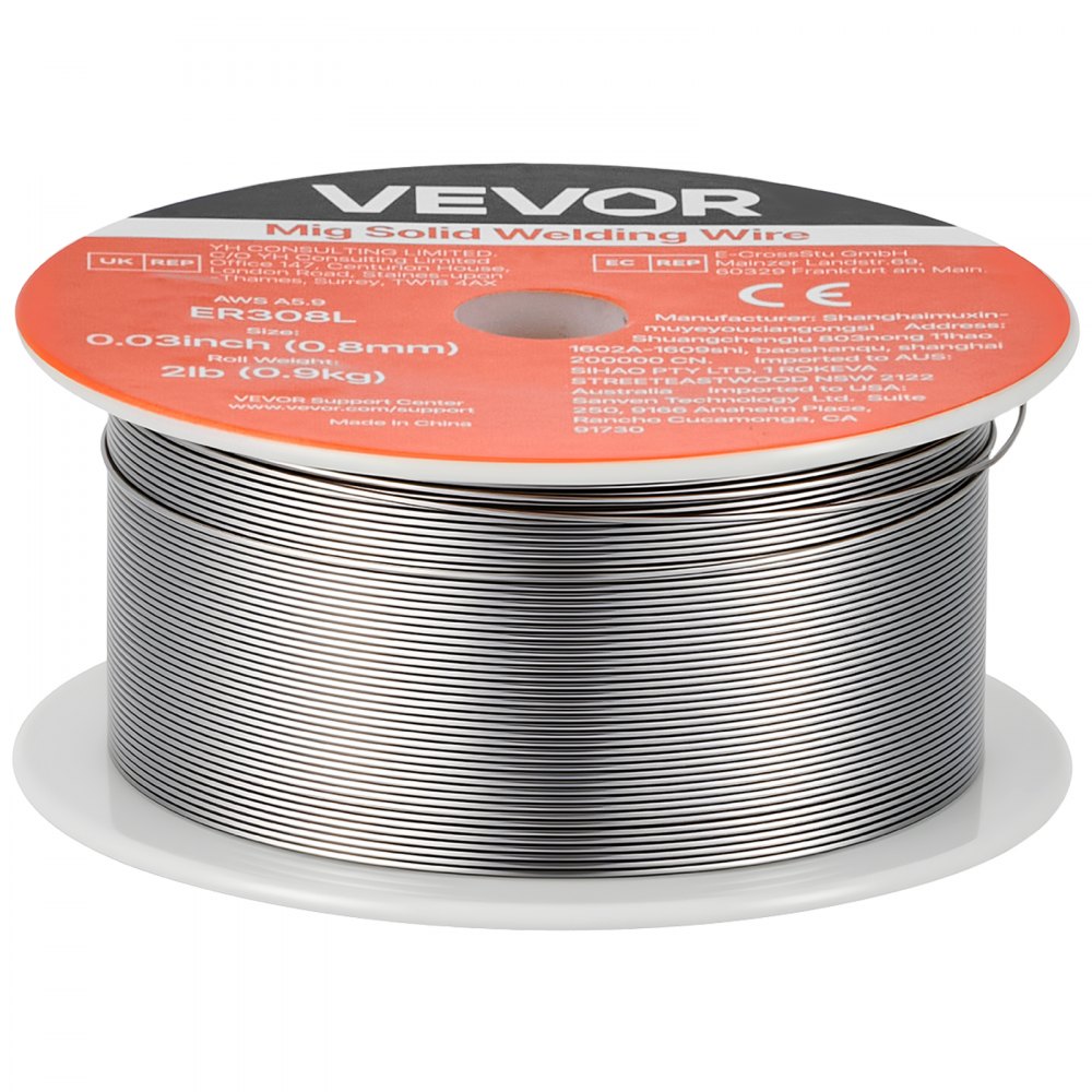 VEVOR Solid MIG Welding Wire, ER308L 0.03-inch 2 LBS, Low Spatter Stainless Steel Welding Wire with High Feedability for All-Position Gas Shielded Welding