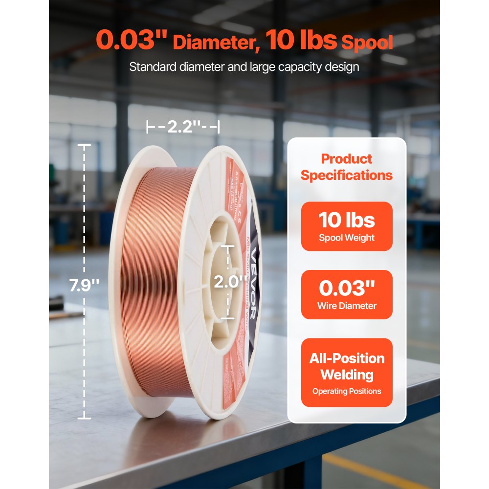 VEVOR MIG-lasdraad 0,8 mm, massieve lasdraad ER70S-6, beschermgasdraad, 4,5 kg draadspoel gemaakt van constructiestaal met een hoog gehalte aan deoxidatiemiddel voor gasmetaalbooglassen in alle lasposities