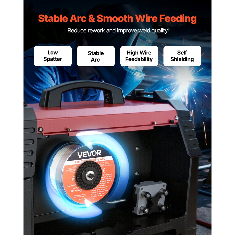 VEVOR Flux Core MIG Welding Wire, E71T-GS 0.03-inch 2 LBS, Gasless Mild Steel Welding Wire with Low Spatter for All Position Arc Welding, Self-Shielded for Outdoor Use (Pack of 3 Rolls)