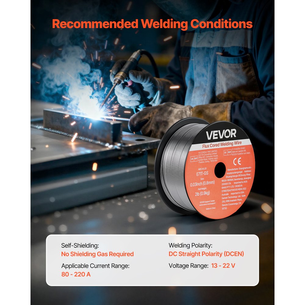 VEVOR Flux Core MIG Welding Wire, E71T-GS 0.03-inch 2 LBS, Gasless Mild Steel Welding Wire with Low Spatter for All Position Arc Welding, Self-Shielded for Outdoor Use (Pack of 3 Rolls)